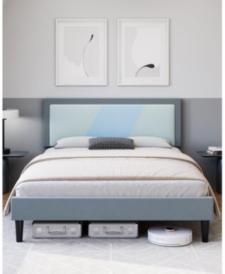 Full Size Triple Panel Platform Bed Frame Minimalist MDF Construction Beige Finish No Box Spring Needed Easy Assembly