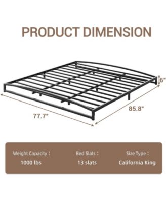 California King 6 Inch Metal Platform Bed Frame Heavy Duty Slats Underbed Storage Noise-Free Non-Slip