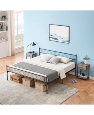 Modern Platform Bed Frame with Headboard Footboard 13.7 Inch Underbed Storage Metal Slats Black