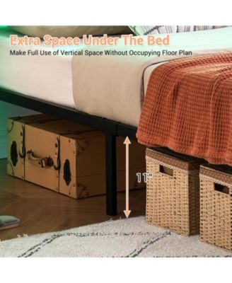 Full Size Rattan Bed Frame RGB LED Lights Black Boho Metal Platform Headboard Footboard No Box Spring Noise-Free