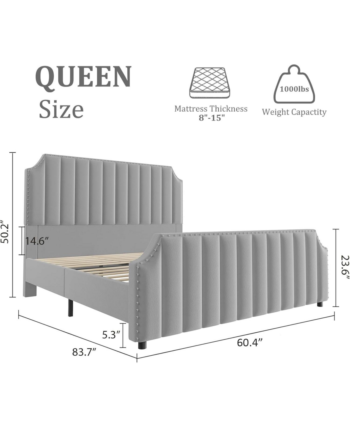 gaomon Queen Size Velvet Bed Frame 50.2in Headboard Footboard Upholstered Platform Nailhead Trim No Box Spring Noise Free