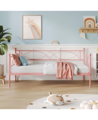 Twin Daybed with Trundle Metal Daybed and Trundle Set Sofa Bed Steel Slat Multifunctional Bedroom