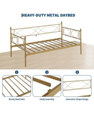 Twin Size Daybed Metal Frame with Trundle Heavy Duty Slats Mattress Foundation Platform Sofa Lockable Casters