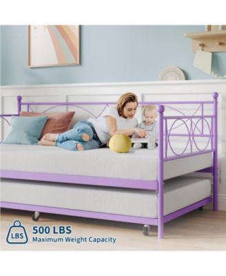 Twin Daybed with Trundle Metal Daybed and Trundle Set Sofa Bed Steel Slat Multifunctional Bedroom