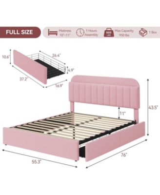 Full Size Boucle Upholstered Platform Bed Frame with Bookcase Headboard 2 Drawers for Girls No Box Spring Pink