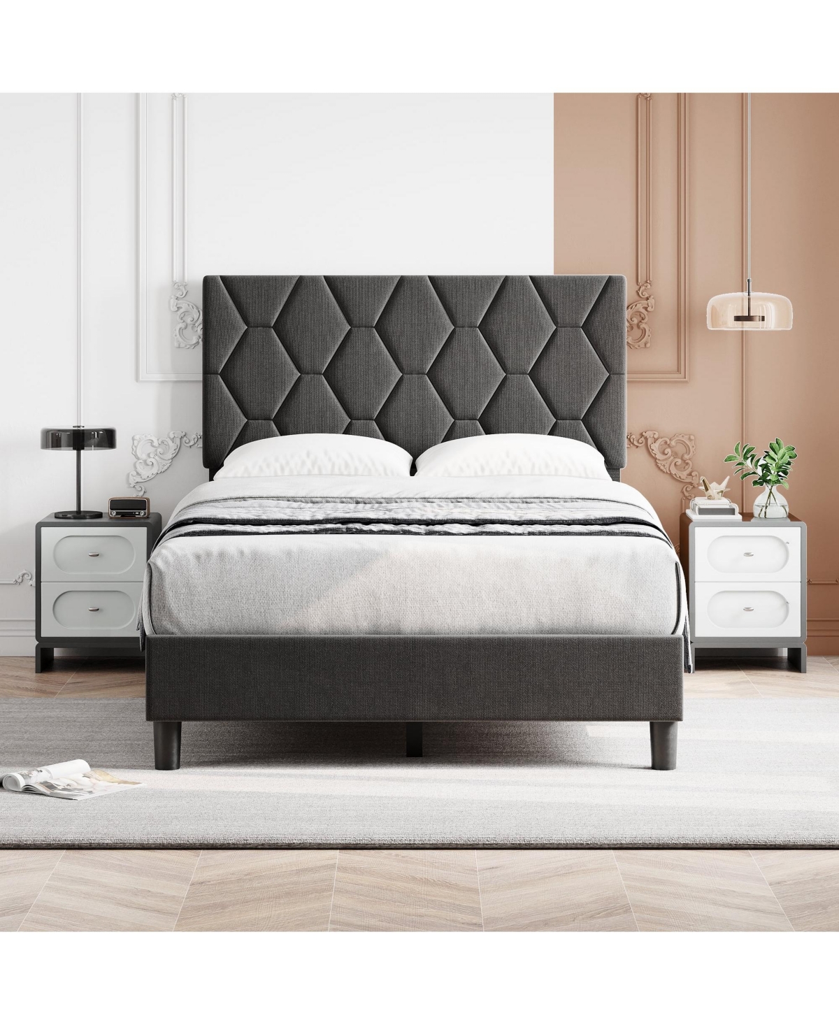 gaomon Easy Assembly Full Bed Frame Upholstered Platform Bed Frame Space Saving, for Living Room, Guest Room