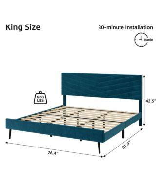 Easy Assembly King Size Bed Frame- Velvet Upholstered Platform Bed Space Saving, for Living Room, Guest Room