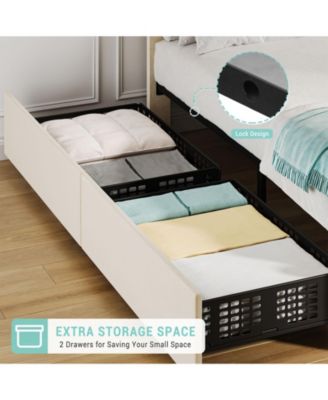 Twin Size Bed Frame with Adjustable Headboard and 2 Storage Drawers