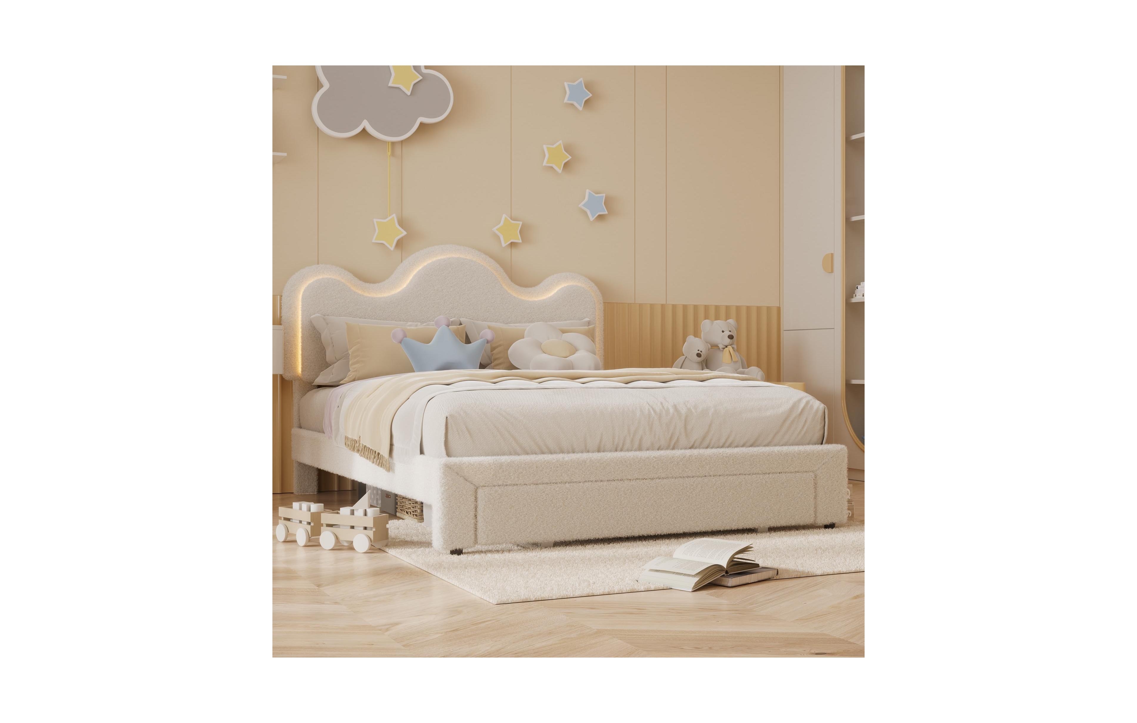 gaomon Queen Bed Frames Lamb Velvet Twin Beds Cute Platform Bed Frame for Girls, Boys,Sturdy Platform Bed
