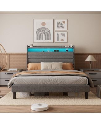 Full Bed Frame with USB Charging Station & LED Lights