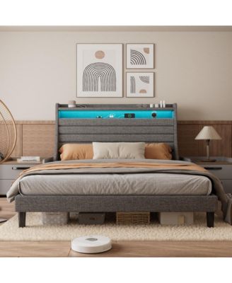 Queen Bed Frame with USB Charging Station & LED Lights