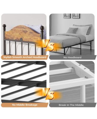 Daybed with Trundle, Metal Twin Size Day Bed with Stylish Headboard, Sofa Bed Frame with Pop Up Foldable Trundle Bed