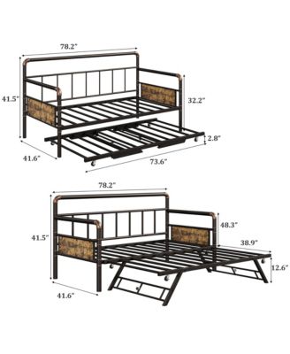Daybed with Trundle,Twin Daybed with Pop Up Trundle Set,Metal Twin Bed Frame
