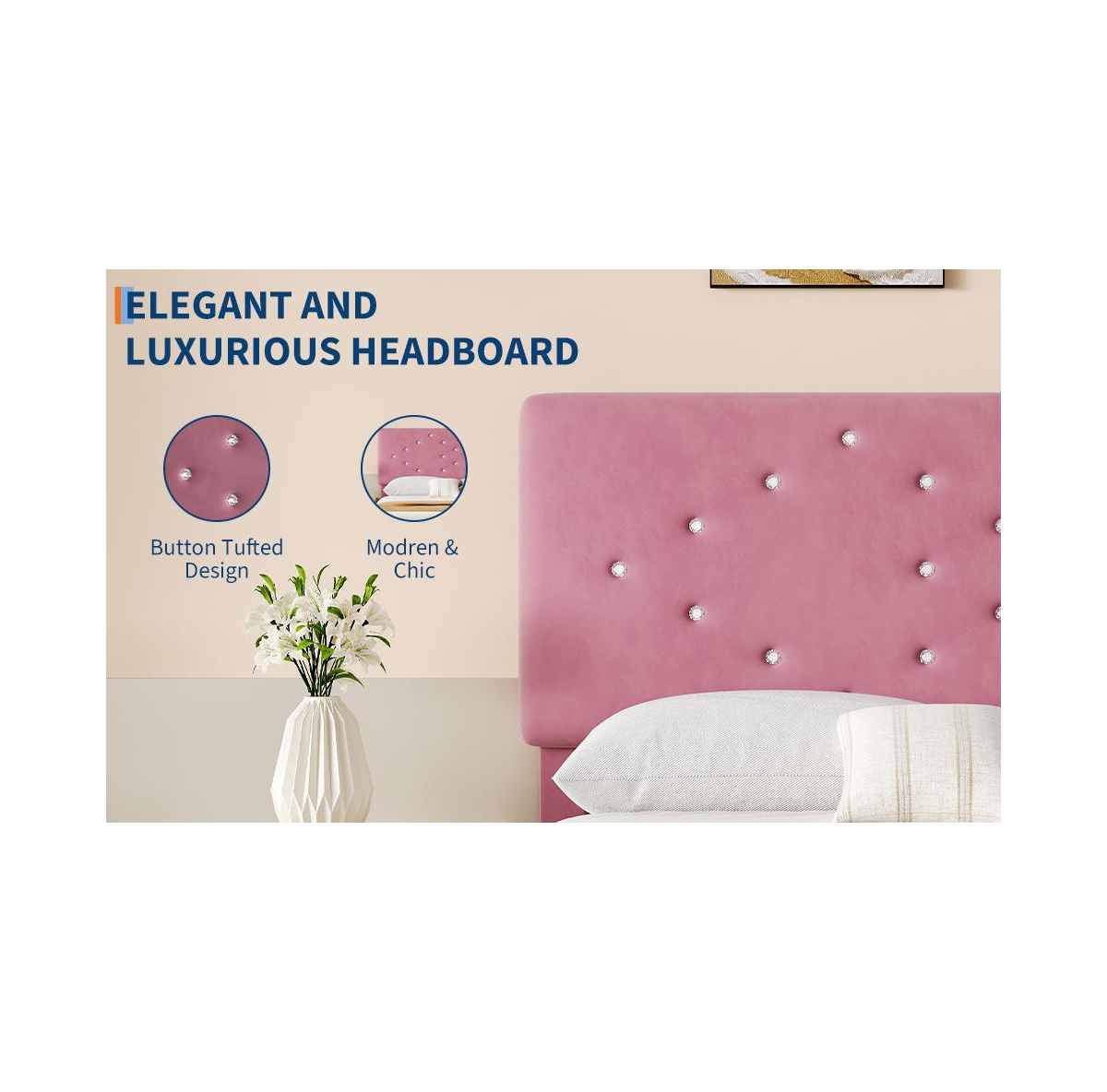 Gaomon Queen Size Velvet Bed Frames with Headboard,Upholstered Platform Bedframe with Wood Slats,Solid and Stable