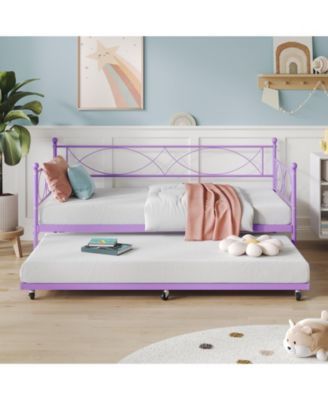 Metal Twin Daybed and Trundle Set, Day Bed Sofa Bed Frame with Steel Slat Support, Multifunctional Daybed Frame