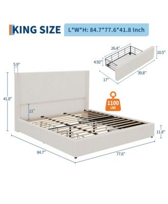 King Size Upholstered Platform Bed Frame with Storage Drawers, Corduroy Wingback with Tufted Headboard and Footboard