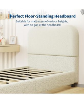 Senfot Full Boucle Platform Bed with Upholstered Headboard, Rounded Corners, Low-Profile Heavy-Duty Frame, Wood Slats, Noise-Free Design