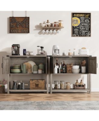 Gray Farmhouse Console Table with Cabinets and Drawers, Versatile Storage Solution for Hallway, Living Room
