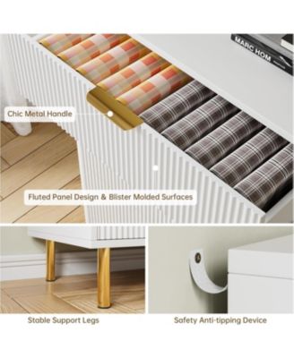 3-Drawer Modern White Dresser, 30" Tall, Fluted Chest with Gold Handles, Anti-Tip Device, Bedroom, Living Room, Kids Room