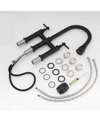 Boyelliving 3 Hole Kitchen Faucet with Pull Down Sprayer, Double Handle Kitchen Sink Faucet Brass Vintage Kitchen Faucets