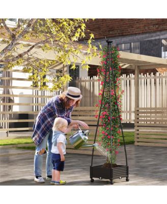 81'' Garden Obelisk Trellis for Climbing Plants Tall Plant Support w/ Wheels