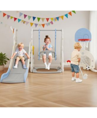 Toddler Indoor Playground 7 in 1 Slide and Swing Playset with Basketball Hoop and Climber