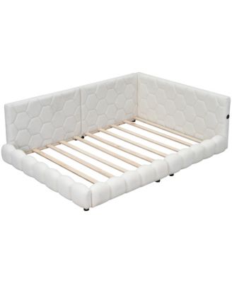 Upholstered Full Size Platform Bed With USB Ports And LED Belt