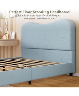 Upholstered Bed Frame with Headboard, Low Profile Platform, Rounded Corners, Wooden Slats - Full