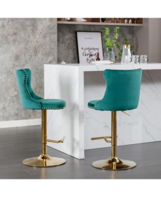 Adjustable Swivel Velvet Bar Stools Set of 2