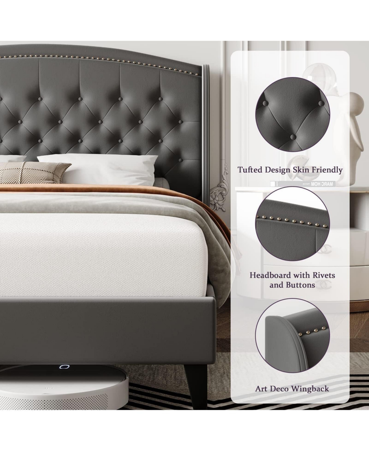 Gaomon King Size Metal Bed Frame with Headboard and Footboard, Sturdy Structure and Underbed Storage