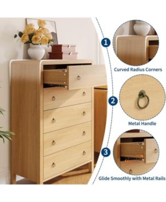 5-Drawer Modern Bedroom Dresser Chest Closet Storage Cabinet Organizer for Bedroom, Living Room, Hallway, Office, Natural Oak