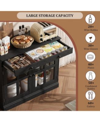 35.4 Inch Black Sideboard Buffet Cabinet, Glass Door, Drawer Storage, Modern Dining Room, Kitchen Cabinet