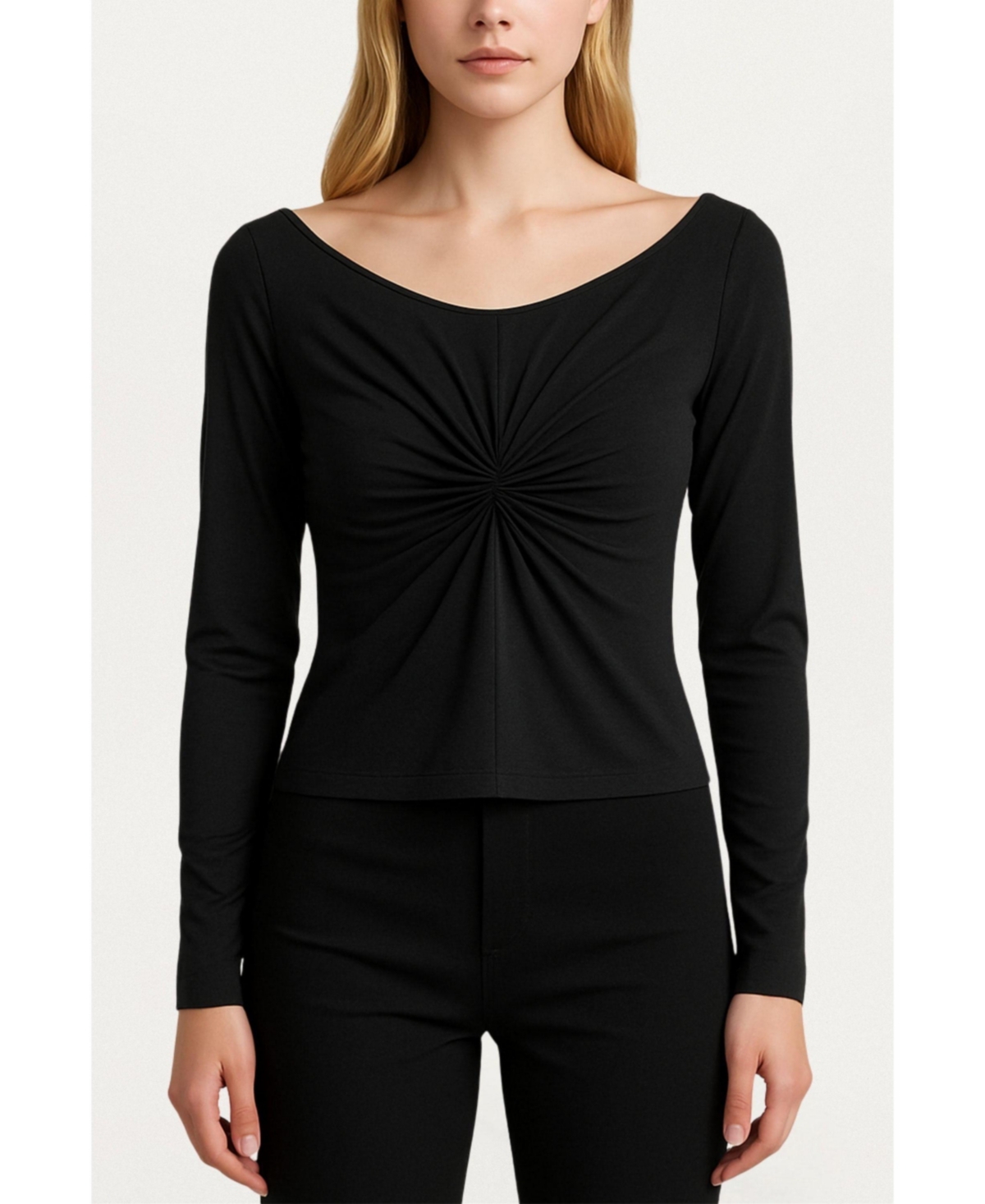 Nocturne Women's Ruched Front Fitted Long Sleeve Top