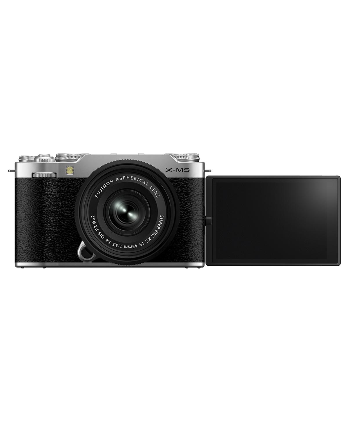 Fujifilm X-M5 Mirrorless Camera with Xc 15-45mm f/3.5-5.6 Ois Pz Lens, Silver, Bundle with 64GB Memory Card, Camera Case