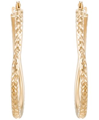 Twist Oval Hoop Earrings in Yellow Gold