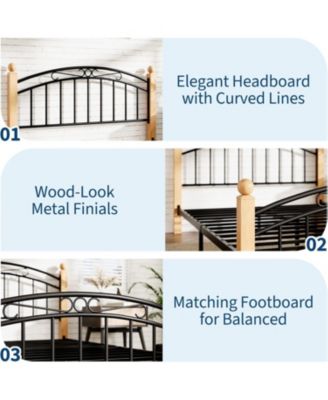 Full Metal Bed Frame with Headboard and Footboard, Classic Platform with Storage, Steel Slats