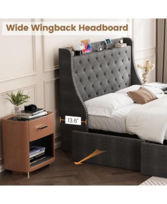 Queen Bed Frame with 4 Storage Drawers, Wingback Headboard - Standard/Queen