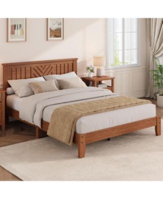 Queen Size Wooden Platform Bed Frame with Headboard and Slat Support, No Box Spring Required - Standard/Queen