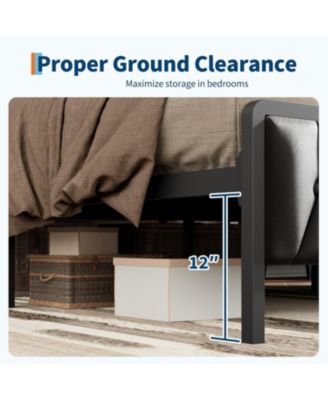 Bed Frame with PU Faux Leather, Charging Station, Platform Storage, Soft Headboard, No Box Spring Needed