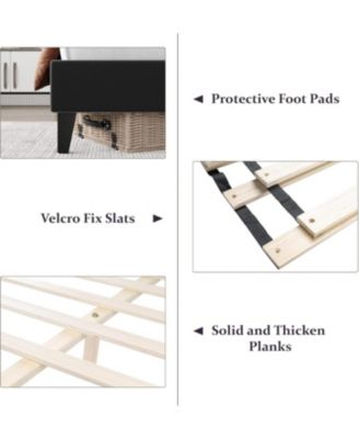 King Velvet Platform Bed with Wingback Tufted Headboard & Wood Slats, No Box Spring Required