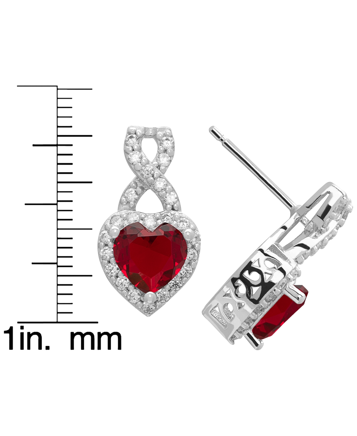Macy's 2-Pc.Lab Grown Ruby (3.6 ct.tw.) And White Sapphire (0.78 ct.tw.) Infinity Heart Pendant Necklace and Earrings Set in Sterling Silver
