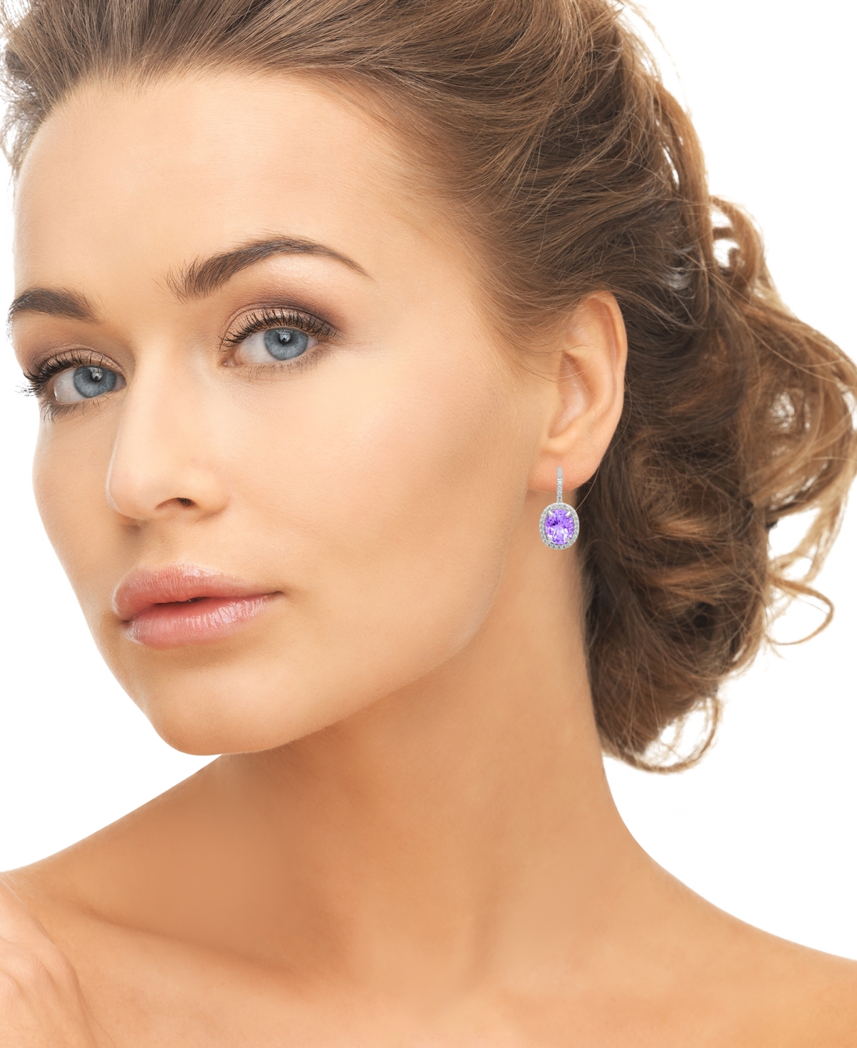 Macy's Amethyst (2.40 ct. t.w.) And White Topaz (0.56 Lever Back Drop Earrings Sterling Silver (Also Available Blue Topaz)