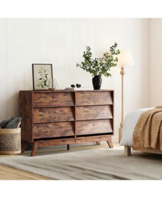 6-Drawer Vintage Modern Dresser Bedroom Chest with Bevel Design, TV Stand Storage for Entryway, Living Room, Closet