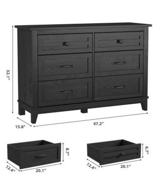  47" Wide MDF, Engineered Wood Storage Chest, Freestanding Closet Organizer 6-Drawer Modern Wooden Dresser,