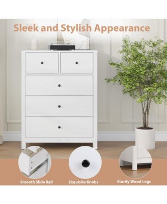 5-Drawer Wooden Modern Tall Dresser with Deep Drawers and Metal Knobs