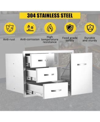 Stainless Steel Outdoor Kitchen Drawer Combo with Trash Drawer for BBQ Grill Station, 28" W x 20" H x 20" D