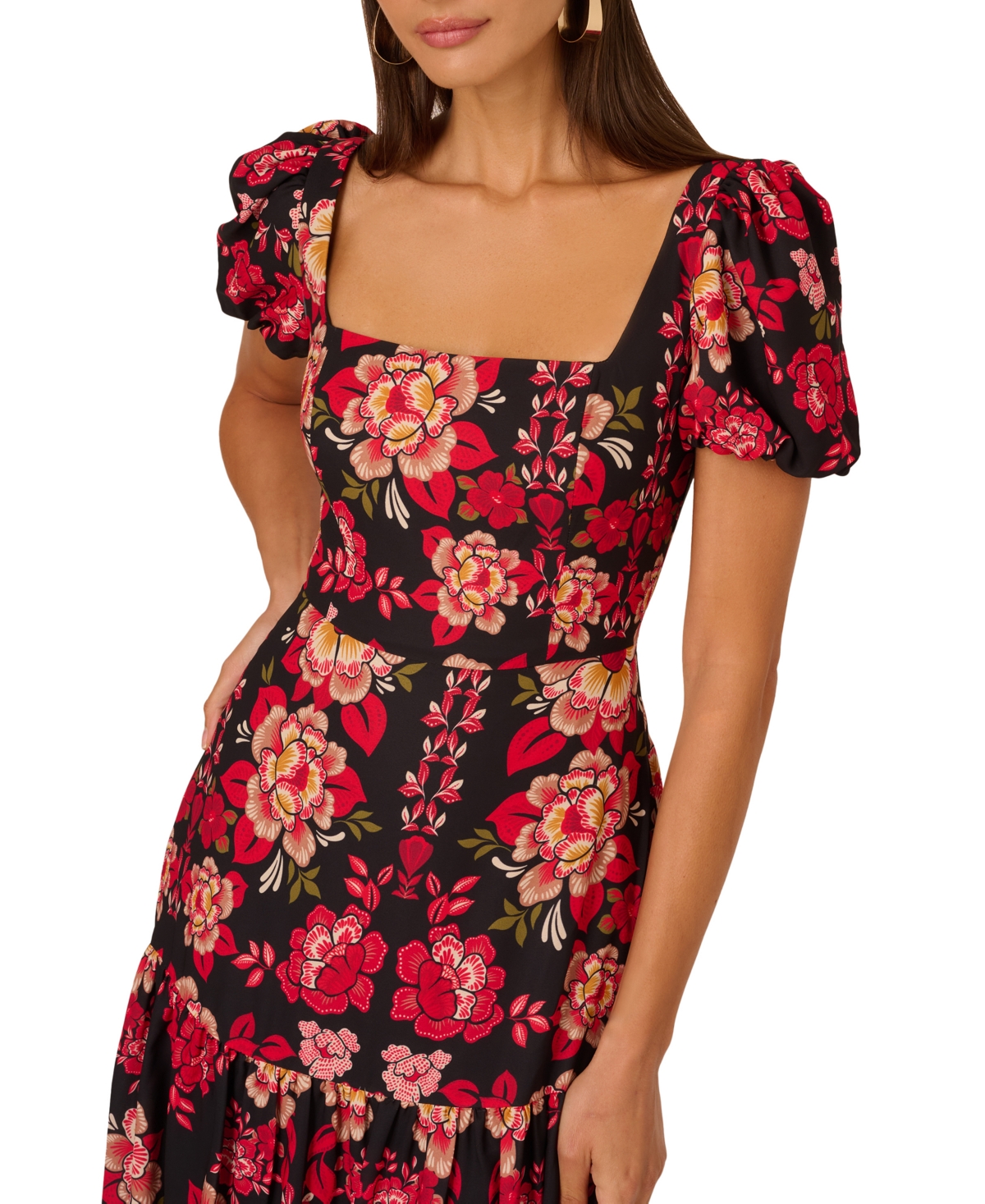 Adrianna Women's Printed Puff-Sleeve Midi Dress