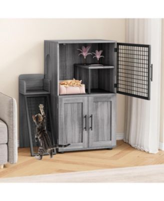 Modern Cat Litter Box Enclosure, Dual Layer Hidden Washroom, Sturdy Ladder, Indoor Cat Cabinet, Black