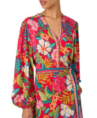 Women's V-Neck Printed Midi Dress