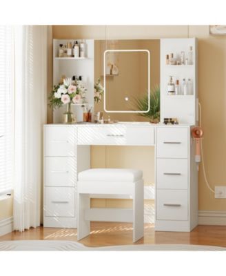 Makeup Vanity Table with 7 Drawers, 6 Storage Shelves, Large Bedroom Dressing Table Organizer